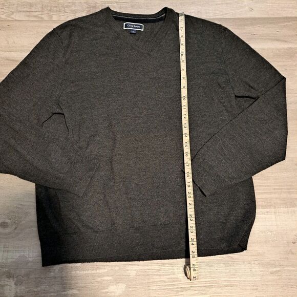 Club Room Merino Wool Blend Sweater Mens Size L Gray Long Sleeve V Neck Pullover - Picture 4 of 8